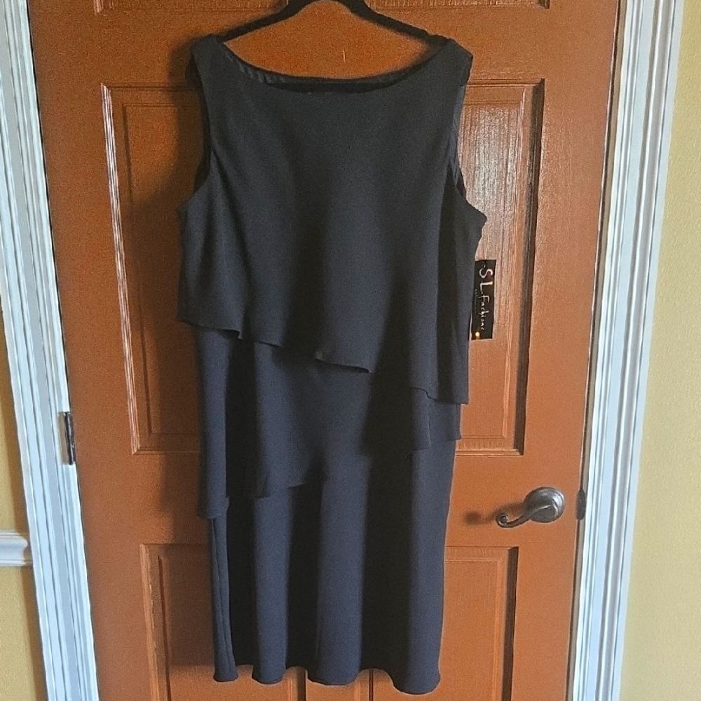 S.L. Fashions-Blk tiered georgette sleeveless dress Suze 22W NWT.